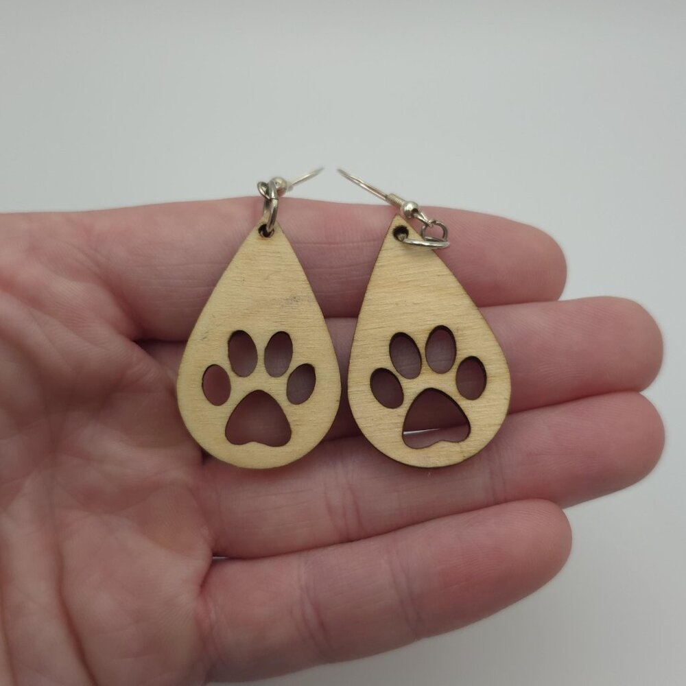 Sterling Silver And Wood Animal Paw Earrings B209